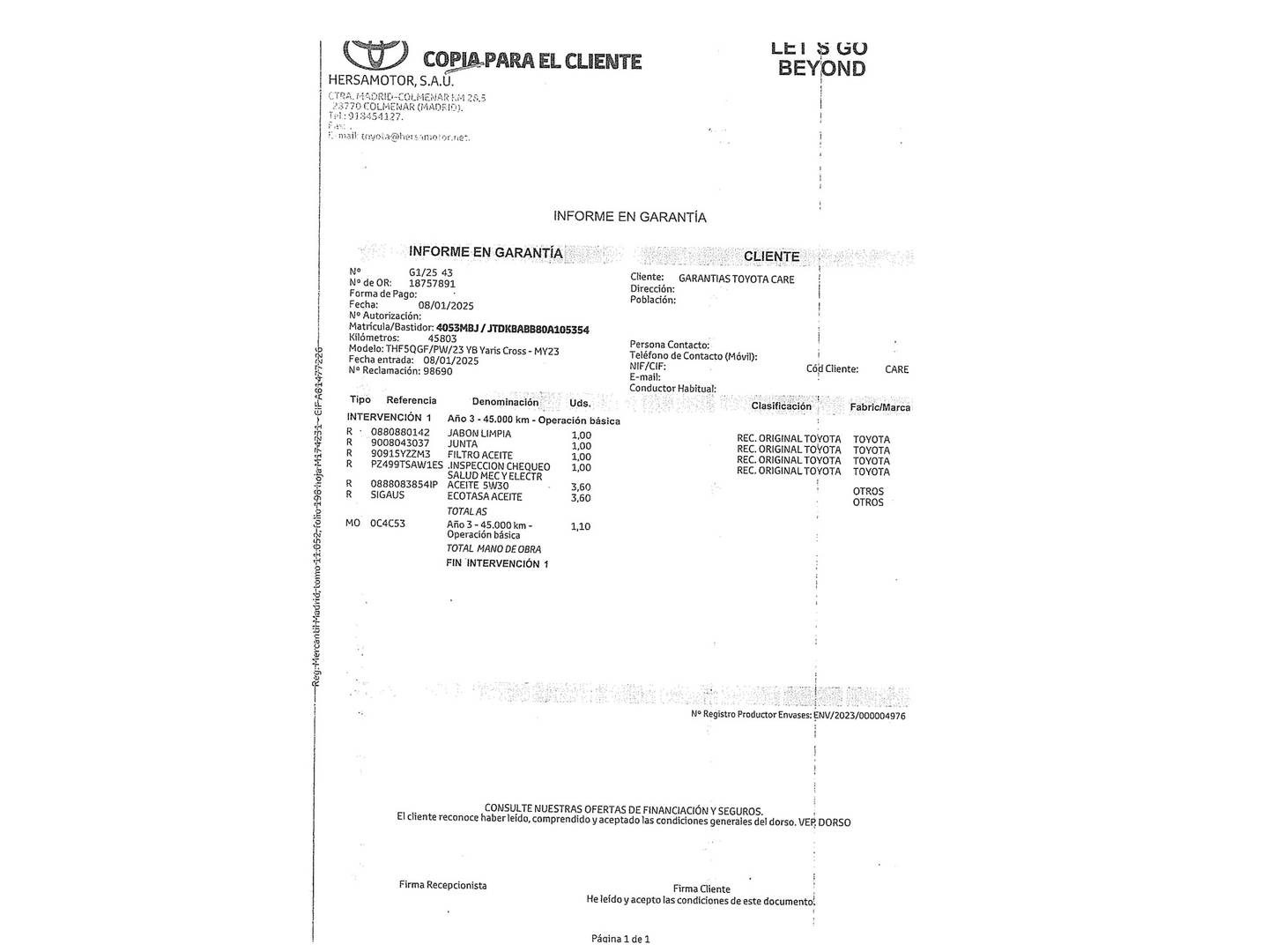 Foto del mantenimiento del Toyota Yaris Cross Toyota Yaris Cross 120H Style (116 CV)