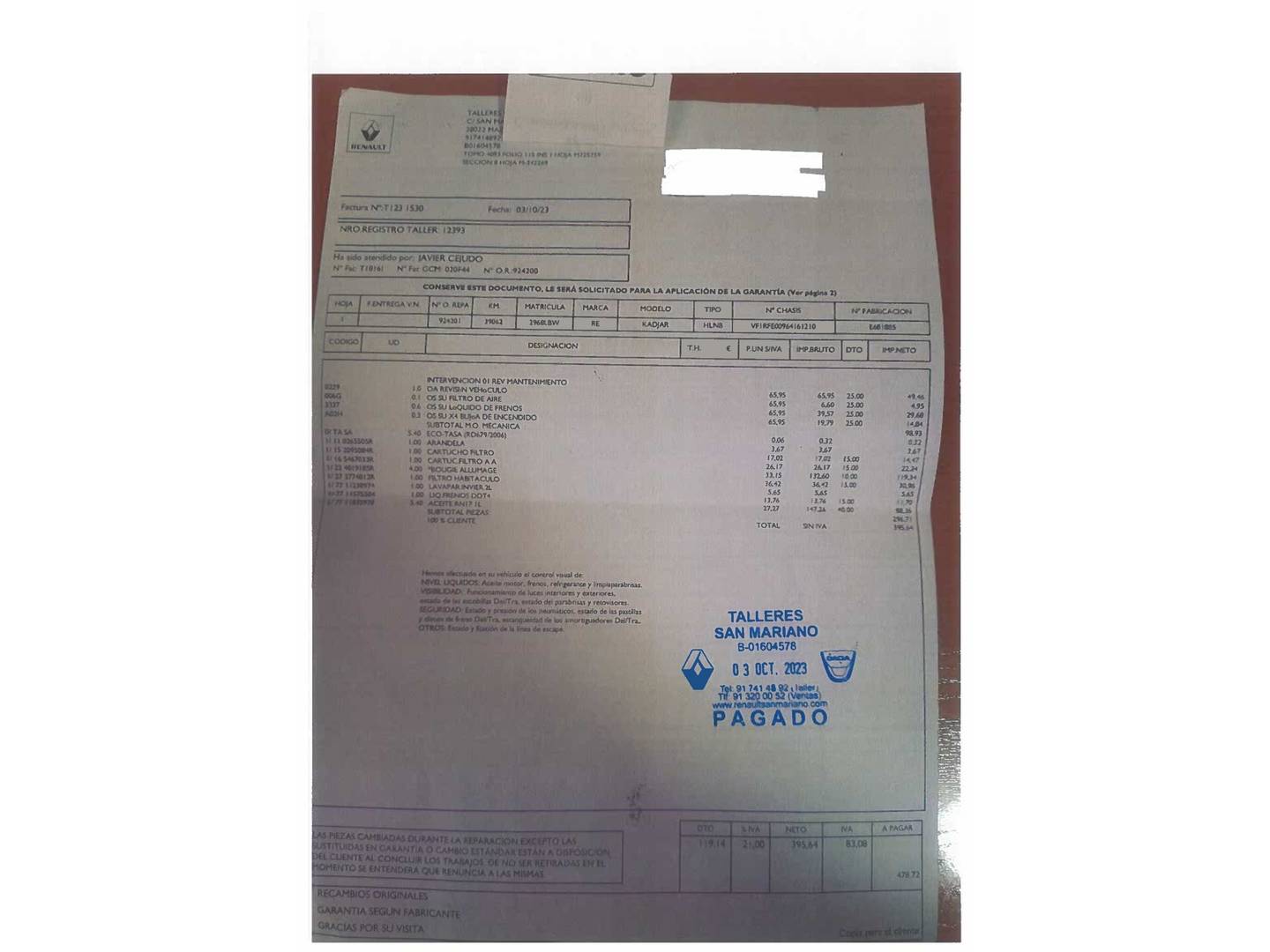 Foto del mantenimiento del Renault Kadjar Renault Kadjar Zen TCe (140 CV) GPF EDC