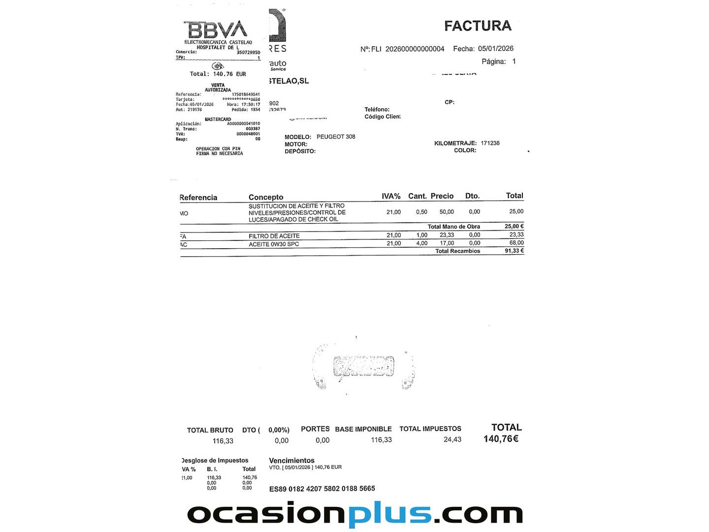 Foto del mantenimiento del Peugeot 308 Peugeot 308 BlueHDi 120 Style (120 CV)