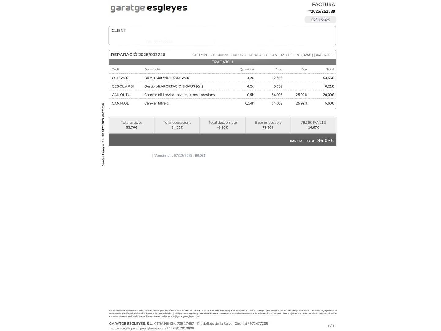 Foto del mantenimiento del Renault Clio Renault Clio Techno TCe (90 CV)