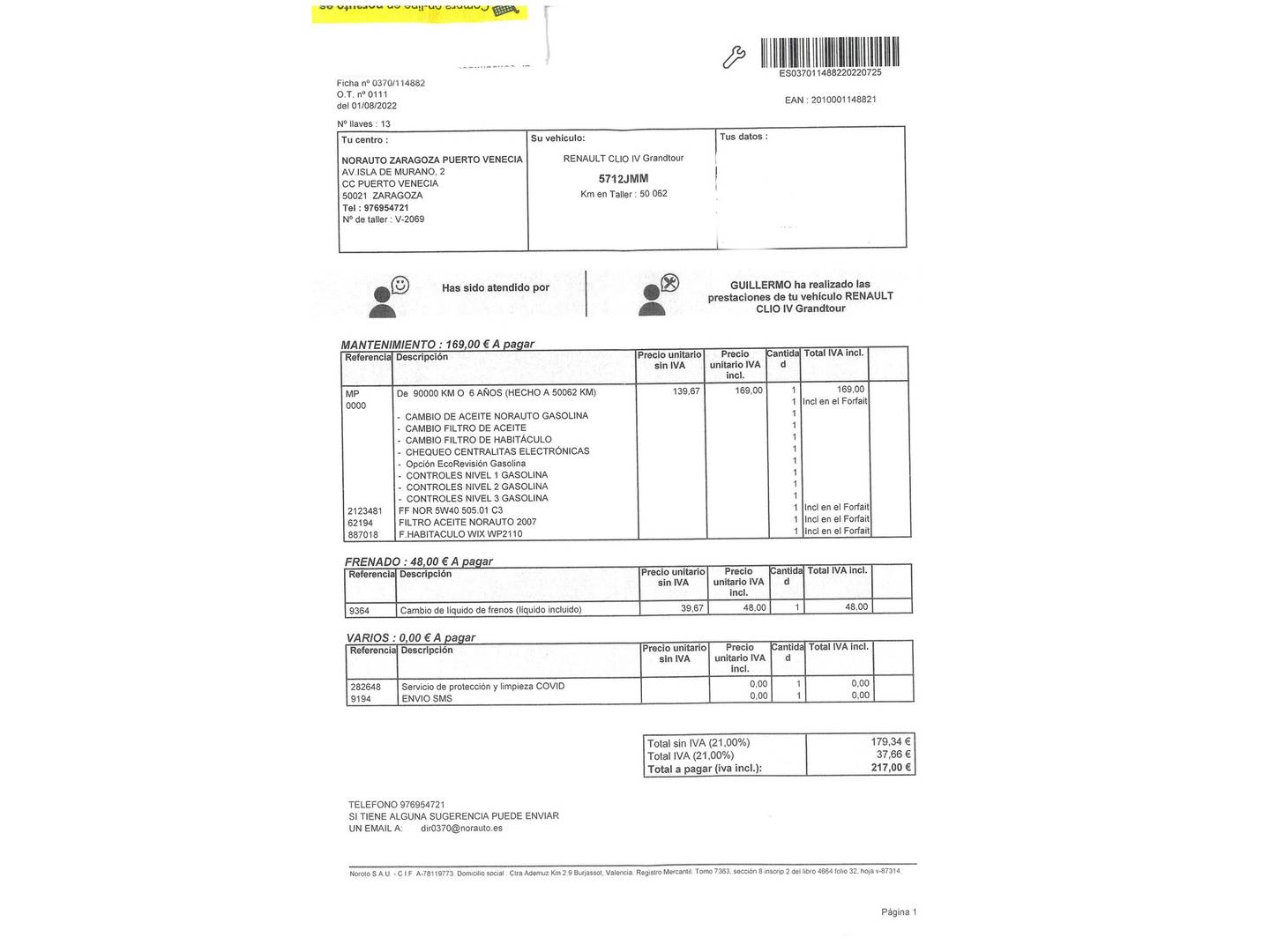 Foto del mantenimiento del Renault Clio Renault Clio Limited Energy TCe (90 CV)