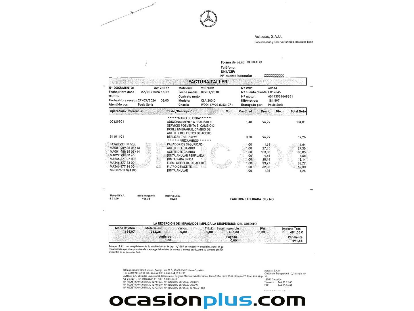 Foto del mantenimiento del Mercedes CLA Mercedes CLA Shooting Brake 200 d (136 CV)