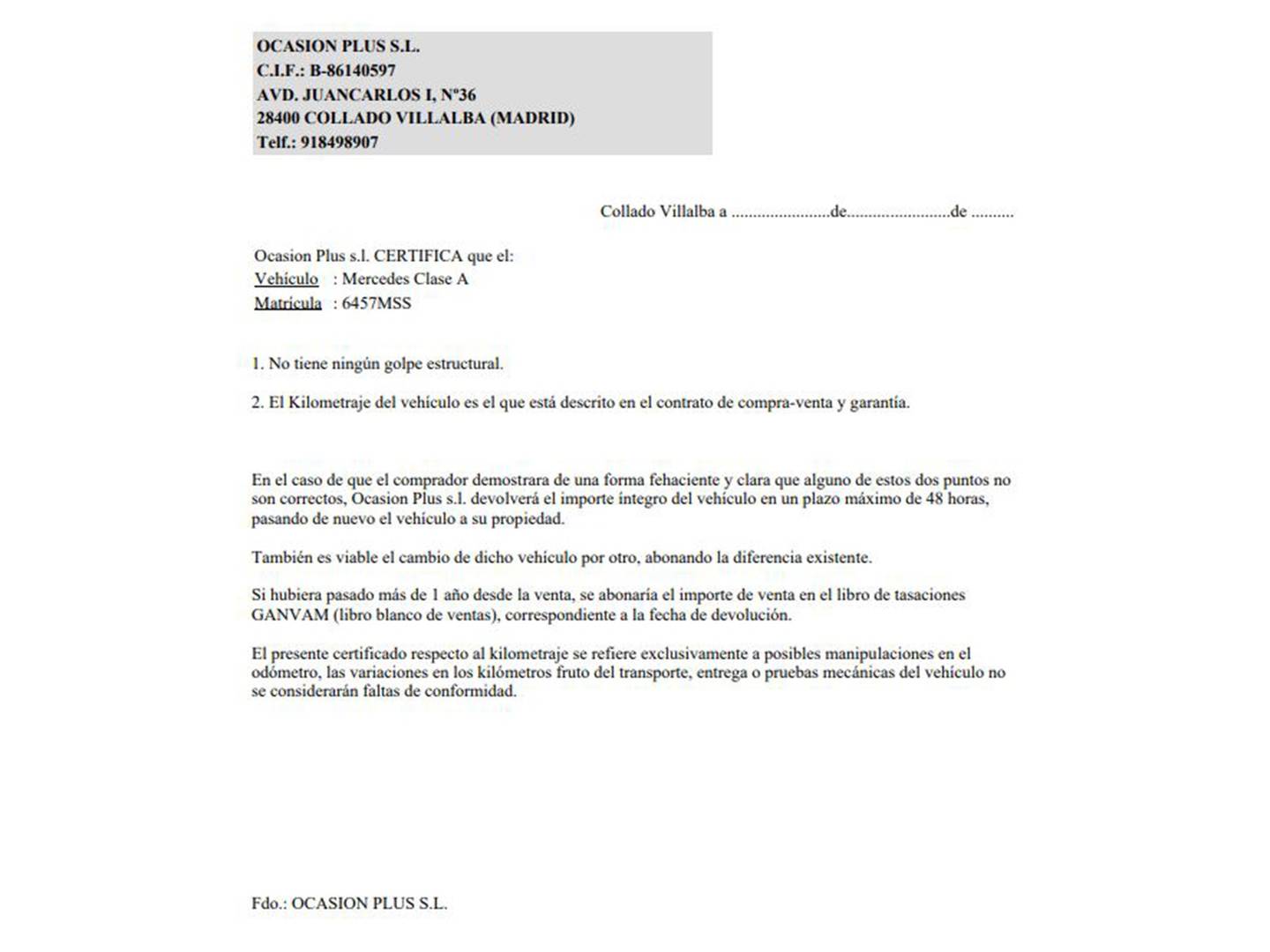 Foto del certificado del Mercedes Clase A Mercedes Clase A Clase A 200 d (150 CV)