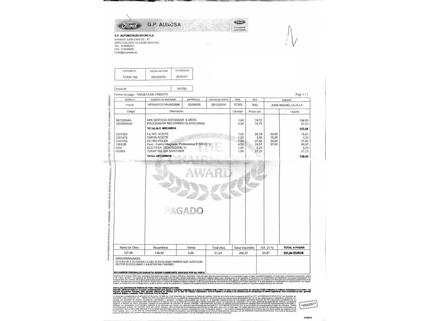 Foto del mantenimiento del Ford Focus Ford Focus 1.0 Ecoboost S&S ST-Line (125 CV)