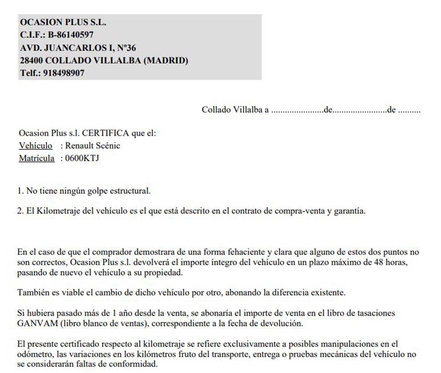 Foto del certificado del Renault Scénic Renault Scenic Zen TCe (140 CV) GPF