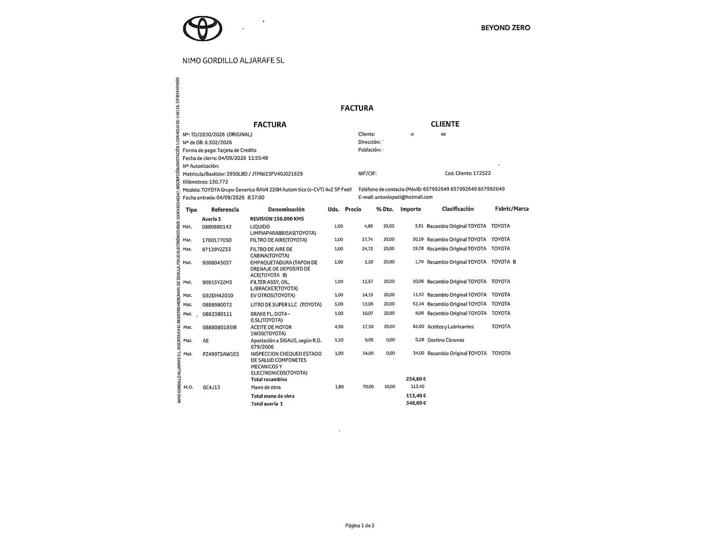 Foto del mantenimiento del Toyota Rav4 Toyota Rav4 2.5l hybrid Feel! (218 CV)