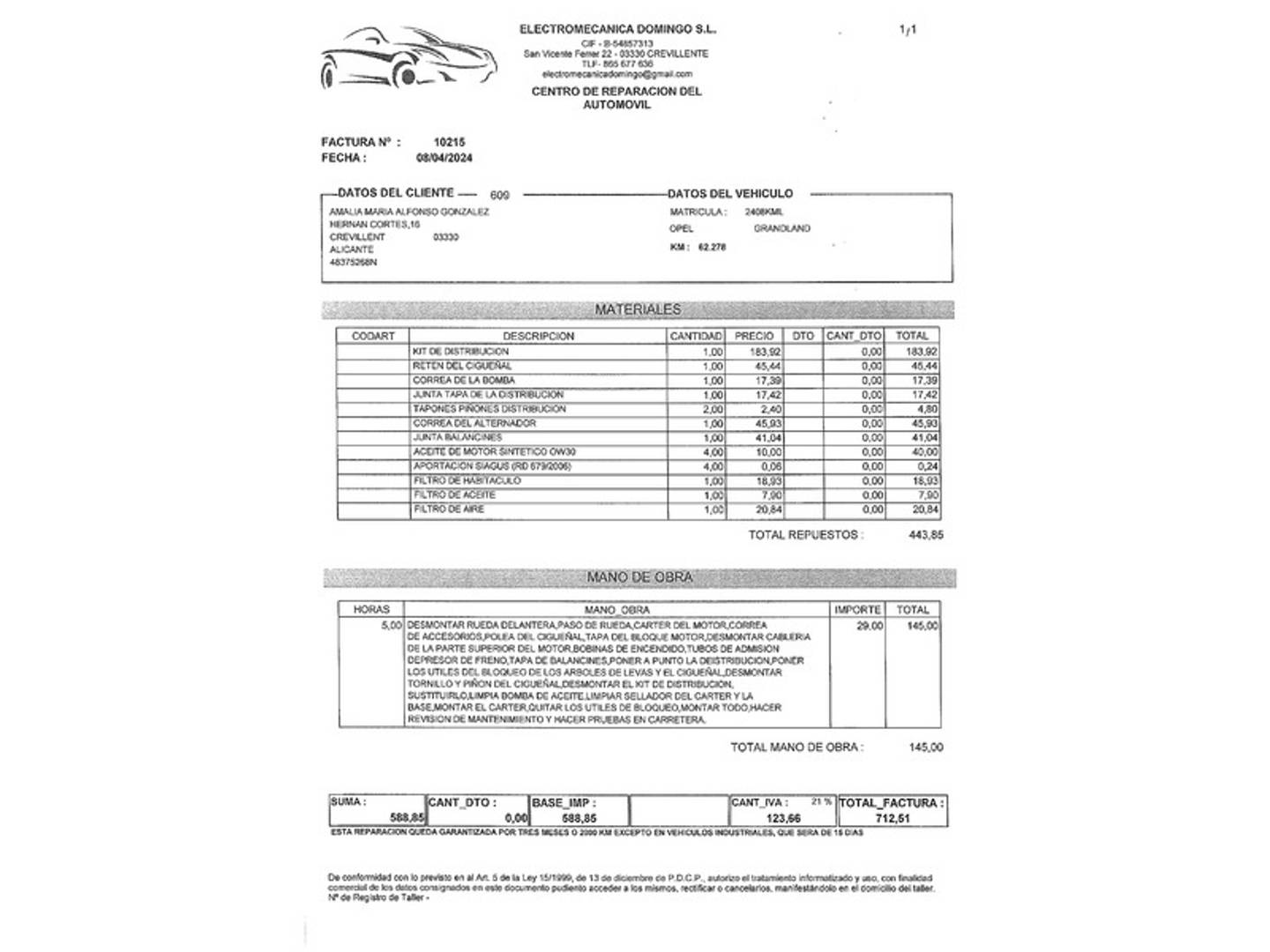 Foto del mantenimiento del Opel Grandland X Opel Grandland X 1.2 Turbo S&S ecoTEC Excellence (130 CV)
