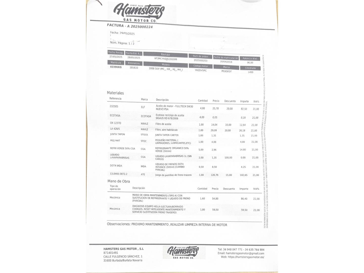 Foto del mantenimiento del Peugeot 3008 Peugeot 3008 BlueHDI 130 S&S Allure (130 CV)