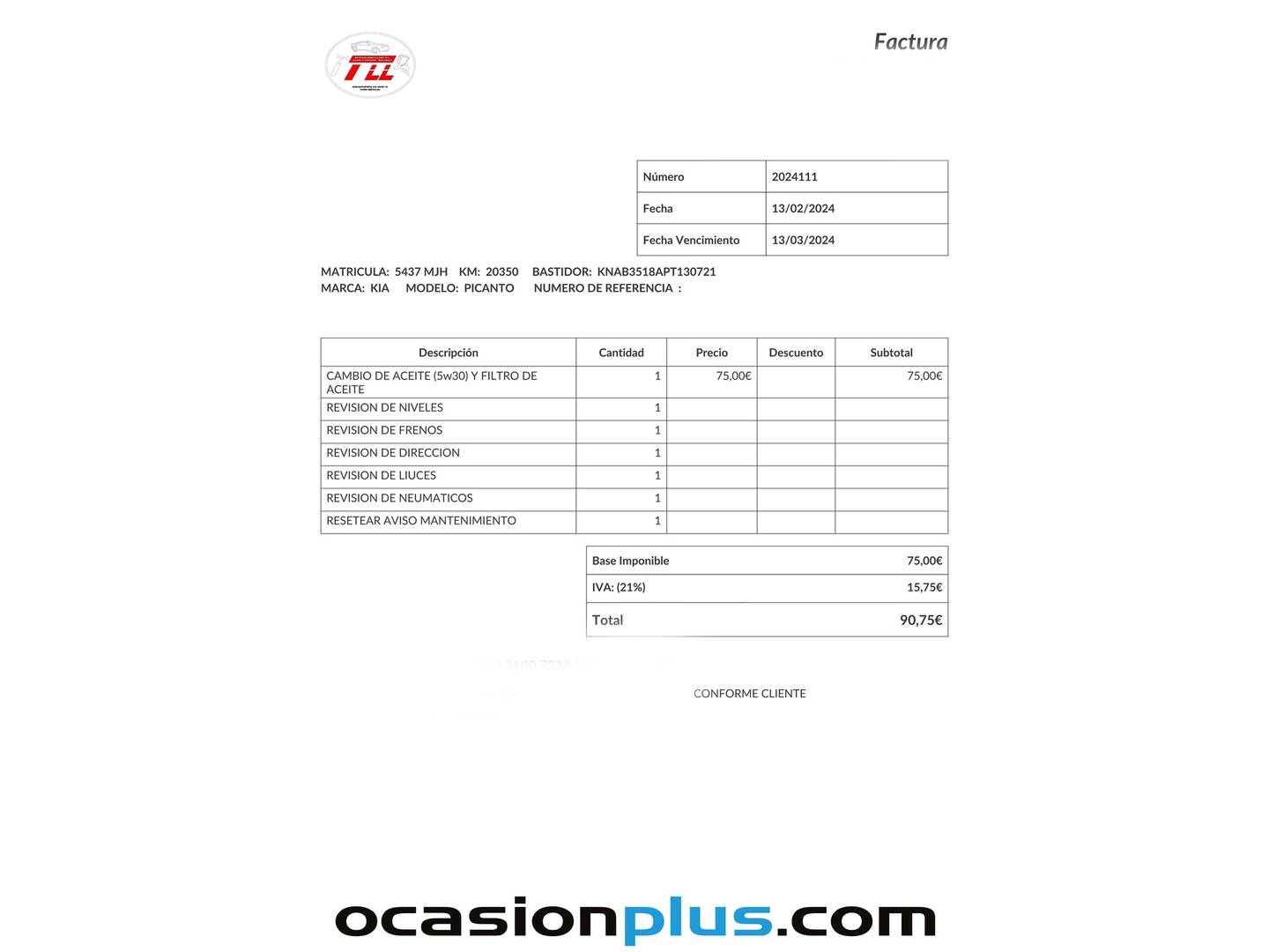 Foto del mantenimiento del KIA Picanto KIA Picanto 1.0 DPi Concept Pack Comfort (67 CV)