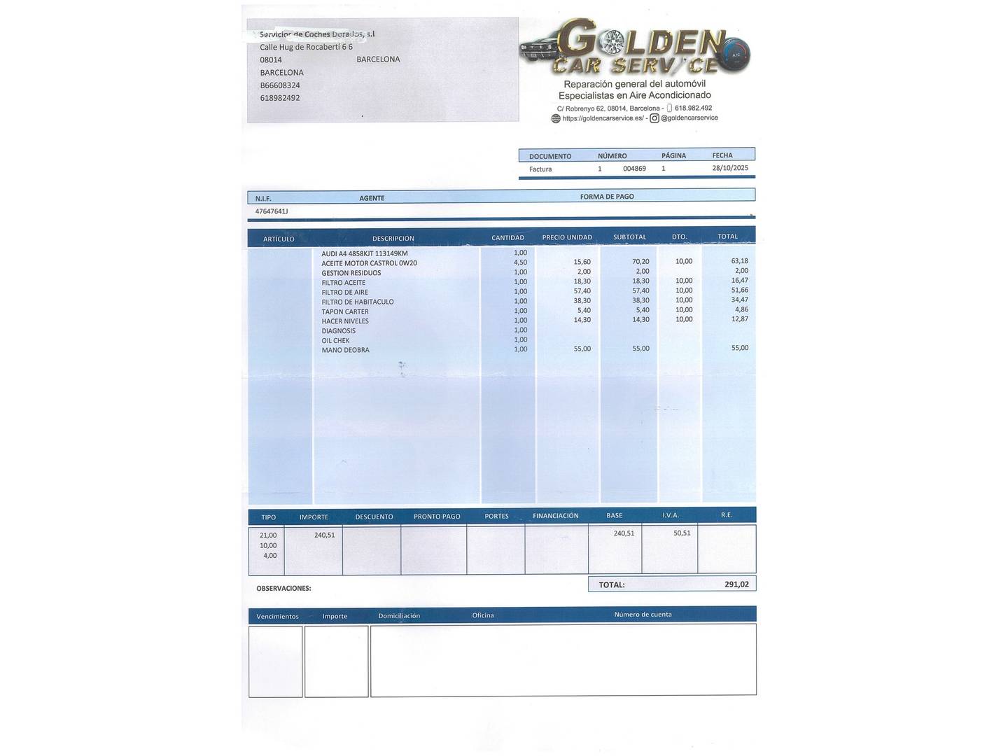 Foto del mantenimiento del Audi A4 Audi A4 Advanced edition 1.4 TFSI (150 CV)