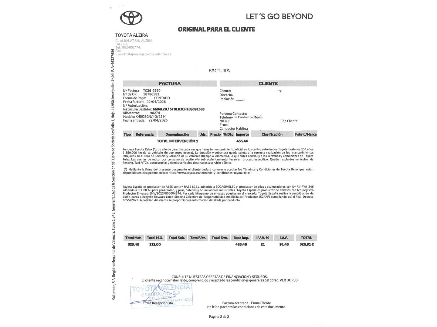 Foto del mantenimiento del Toyota Highlander Toyota Highlander 2.5 Luxury P. Metalizada