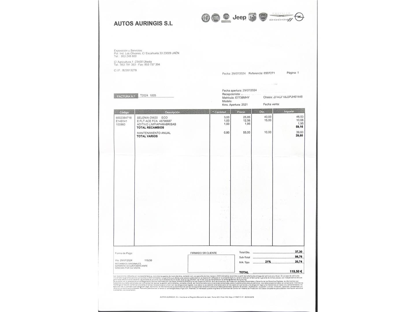 Foto del mantenimiento del Fiat 500 Fiat 500 1.0 Hybrid Monotrim (70 CV)