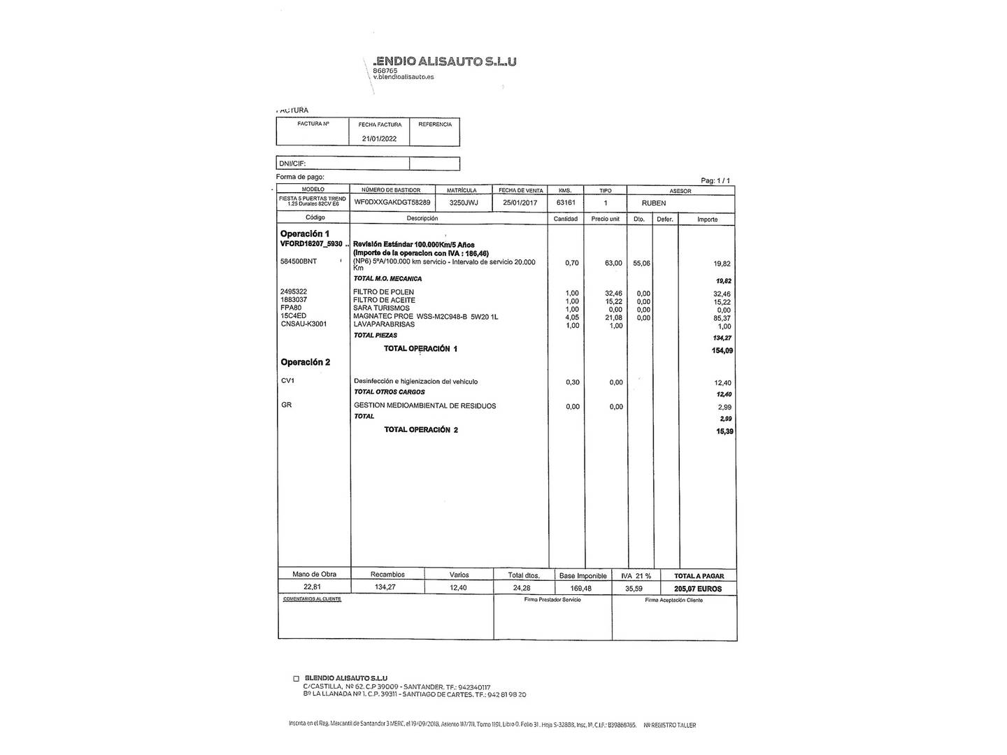 Foto del mantenimiento del Ford Fiesta Ford Fiesta 1.25 Duratec Trend (82 CV)