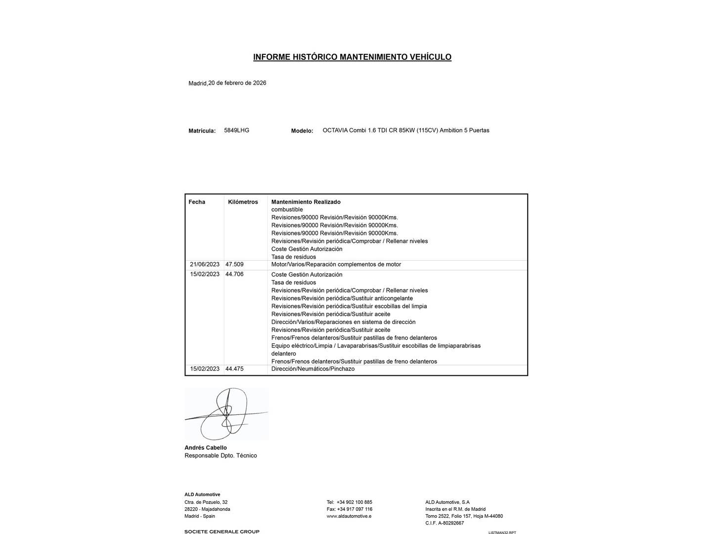 Foto del mantenimiento del Skoda Octavia Skoda Octavia Combi 1.6 TDI CR Ambition (115 CV)