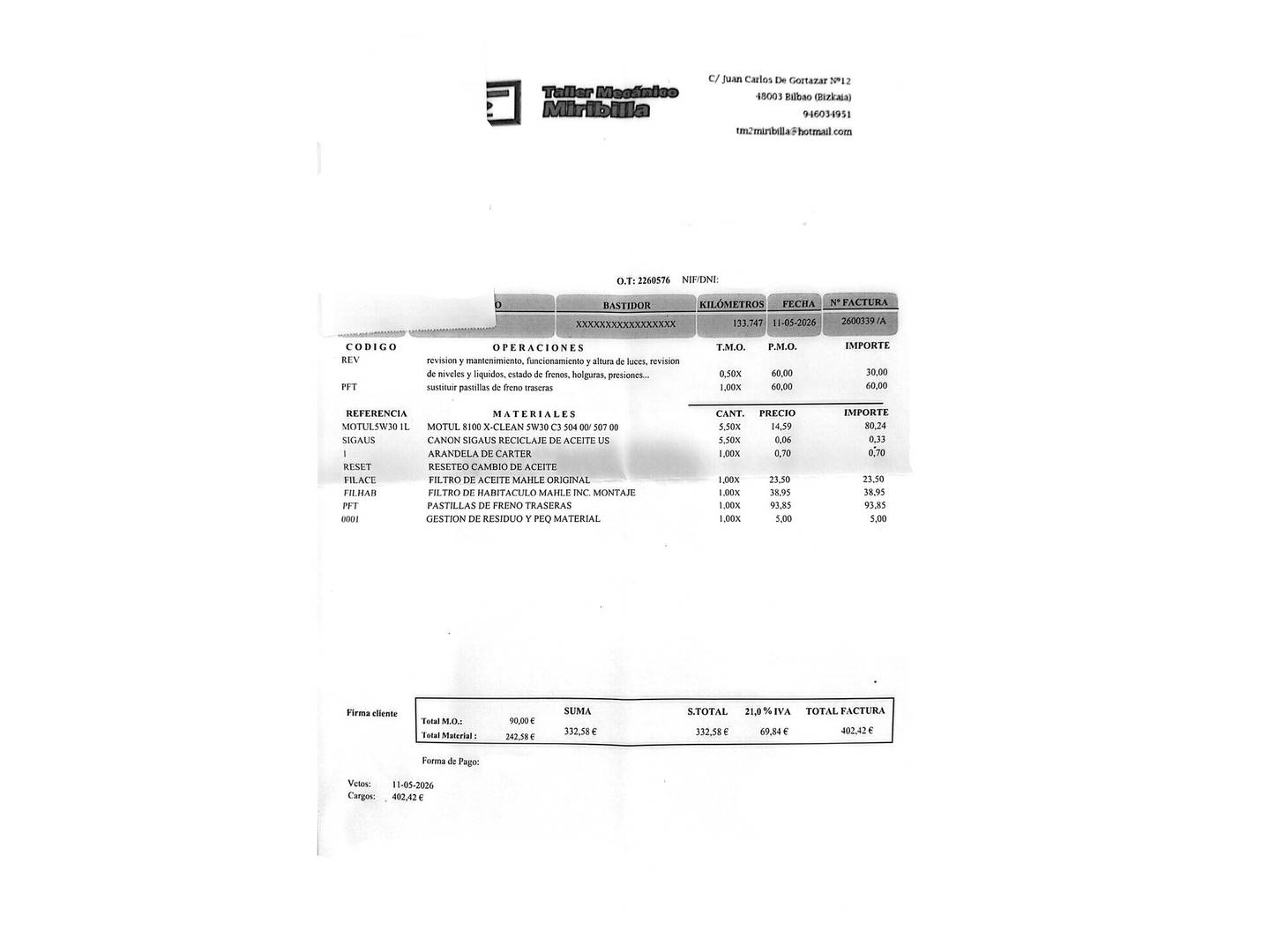 Foto del mantenimiento del Volvo XC40 Volvo XC40 D3 Business Plus (150 CV)