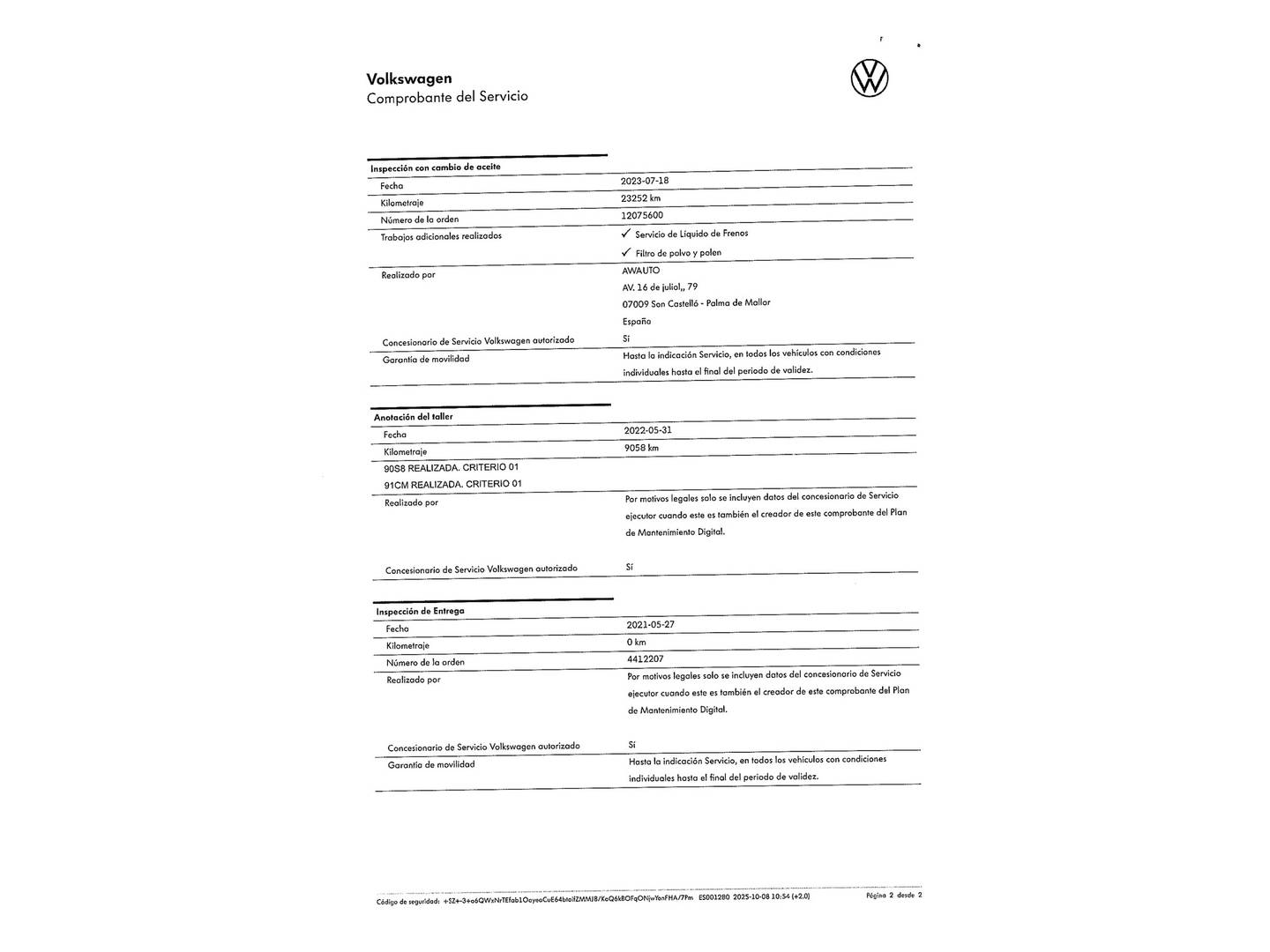Foto del mantenimiento del Volkswagen Golf Volkswagen Golf Life 1.0 eTSI (110 CV) DSG