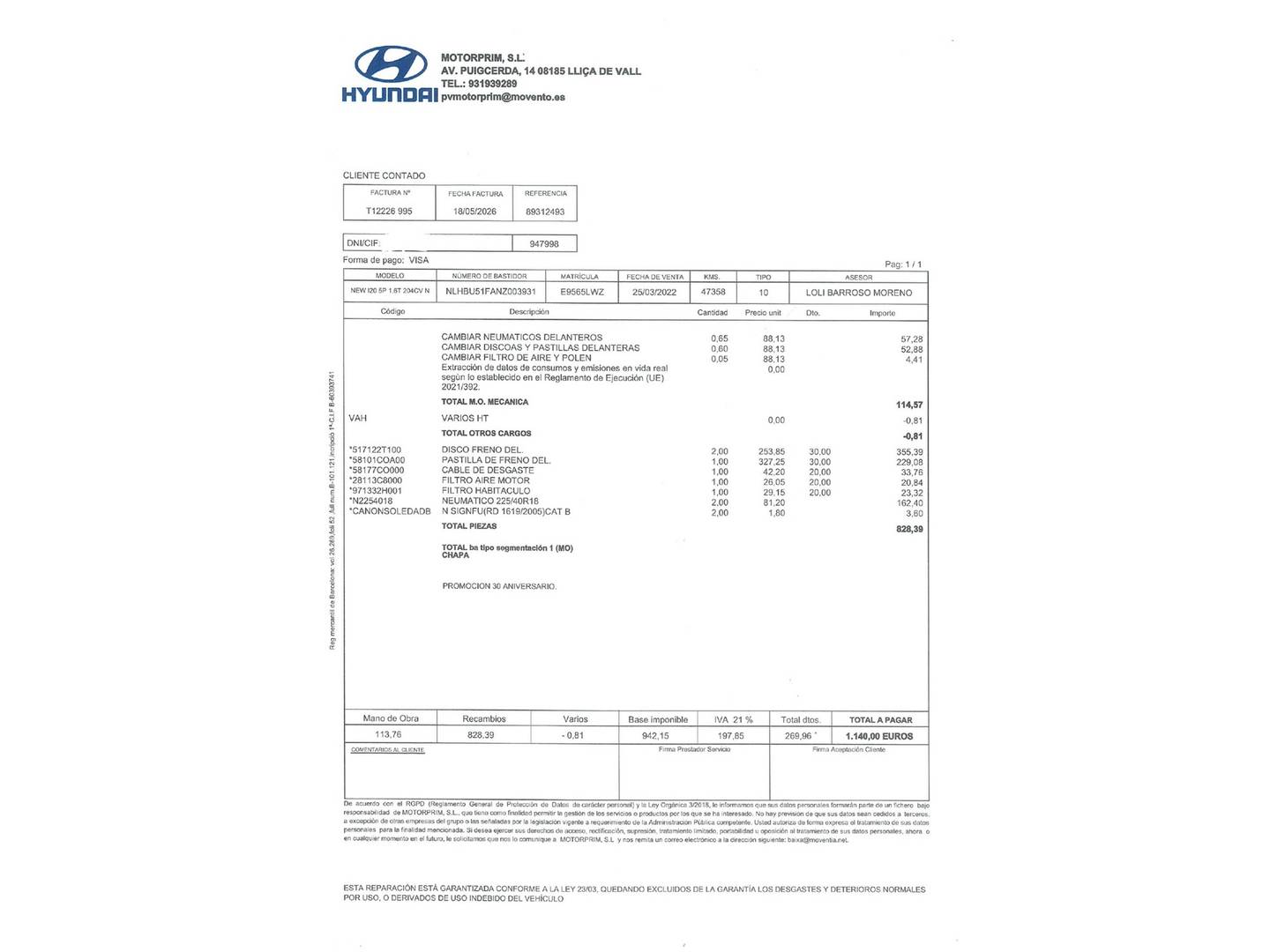 Foto del mantenimiento del Hyundai i20 Hyundai i20 1.6T N (204 CV)