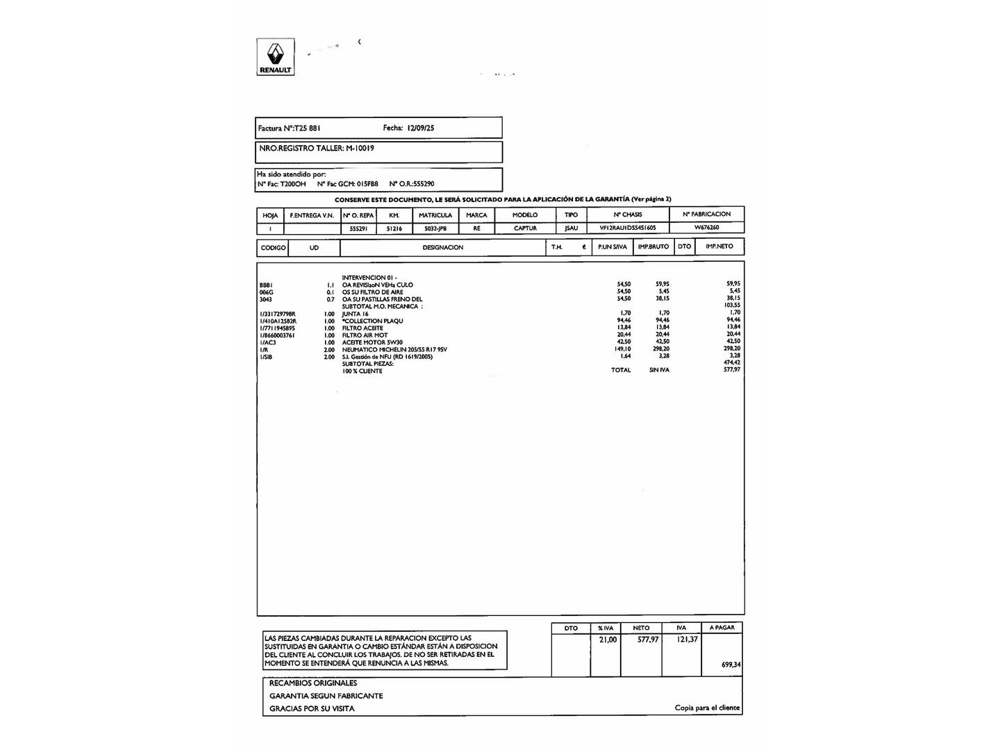 Foto del mantenimiento del Renault Captur Renault Captur Zen Energy TCe (120 CV) EDC