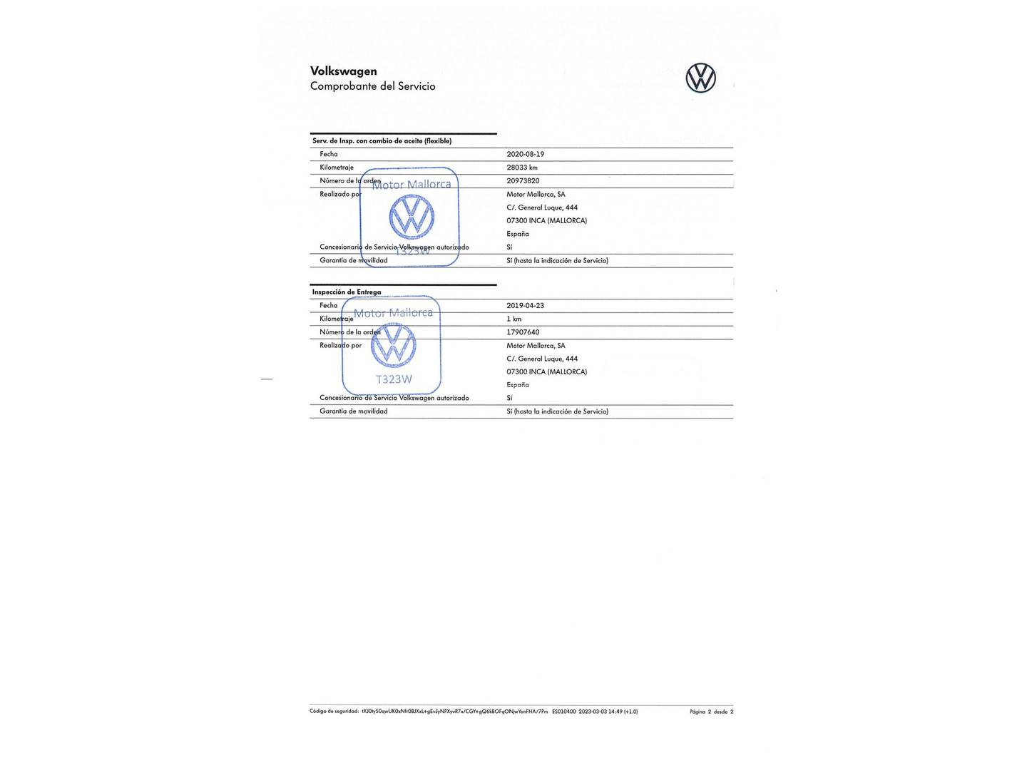 Foto del mantenimiento del Volkswagen T-Roc Volkswagen T-Roc Advance 1.0 TSI (115 CV)