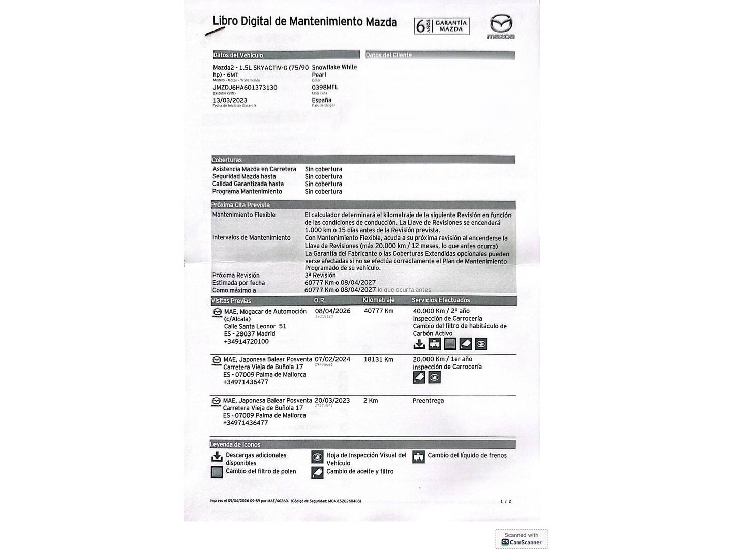 Foto del mantenimiento del Mazda Mazda2 Mazda Mazda 2 1.5 GE Black Tech Edition (75 CV)