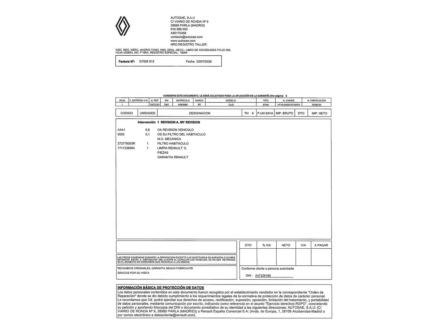 Foto del mantenimiento del Renault Clio Renault Clio E-Tech full hybrid 145 Techno (143 CV)