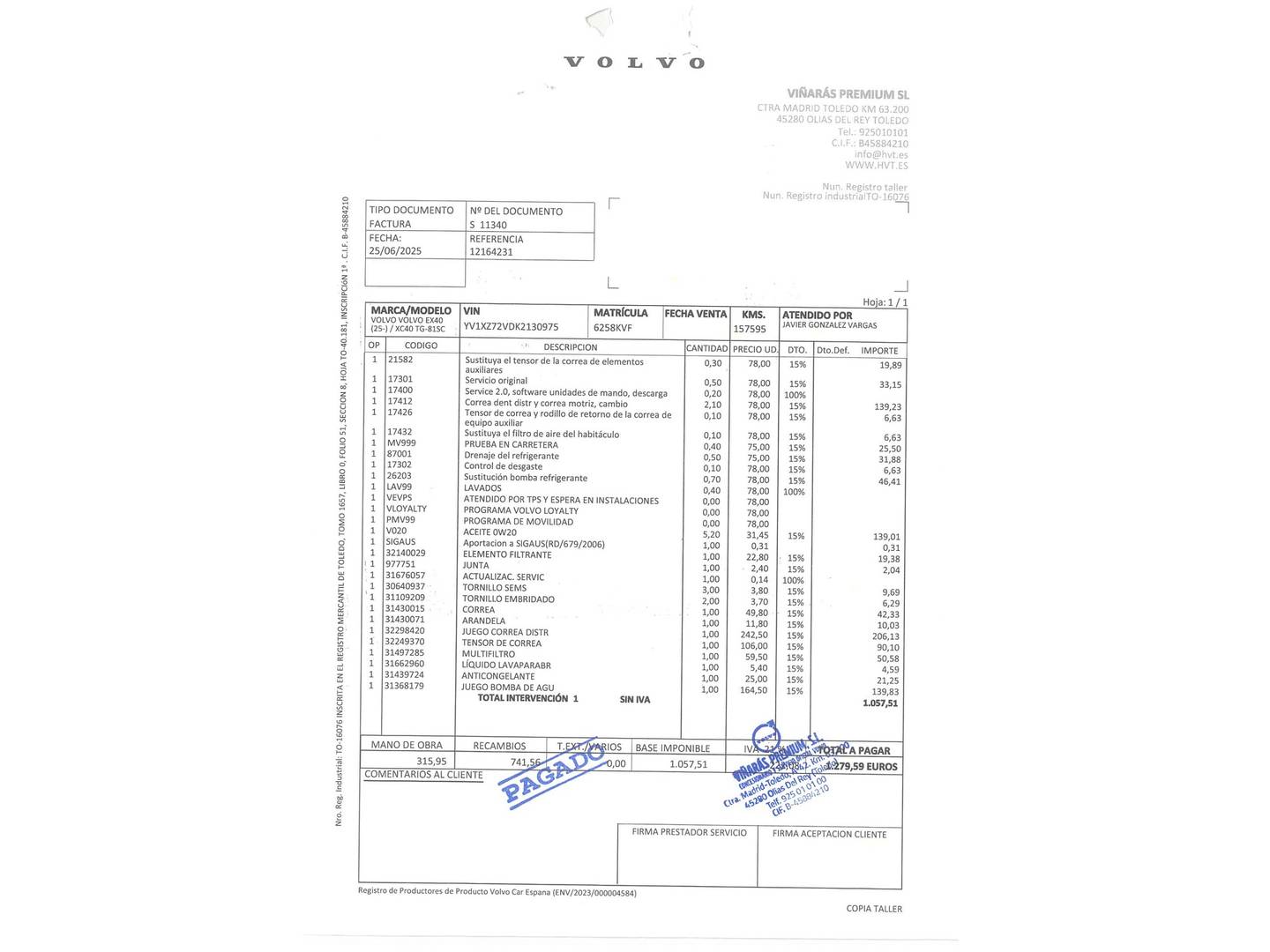 Foto del mantenimiento del Volvo XC40 Volvo XC40 D3 Momentum Auto (150 CV)