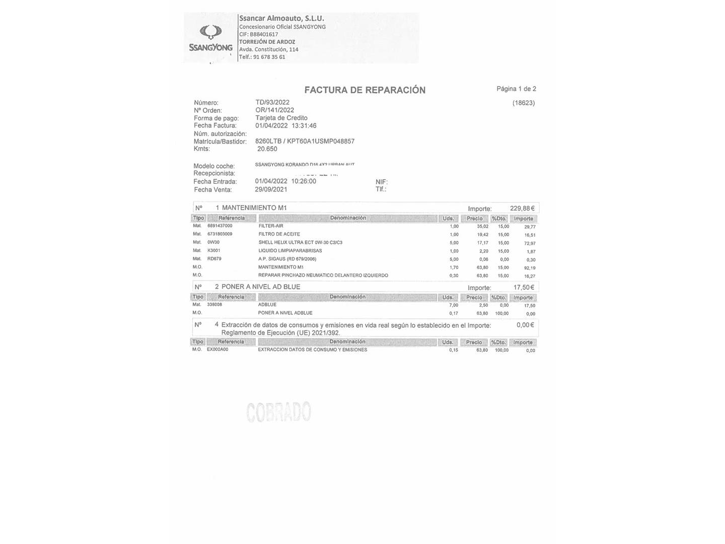 Foto del mantenimiento del SsangYong Korando SsangYong Korando D16T Urban Auto (136 CV)