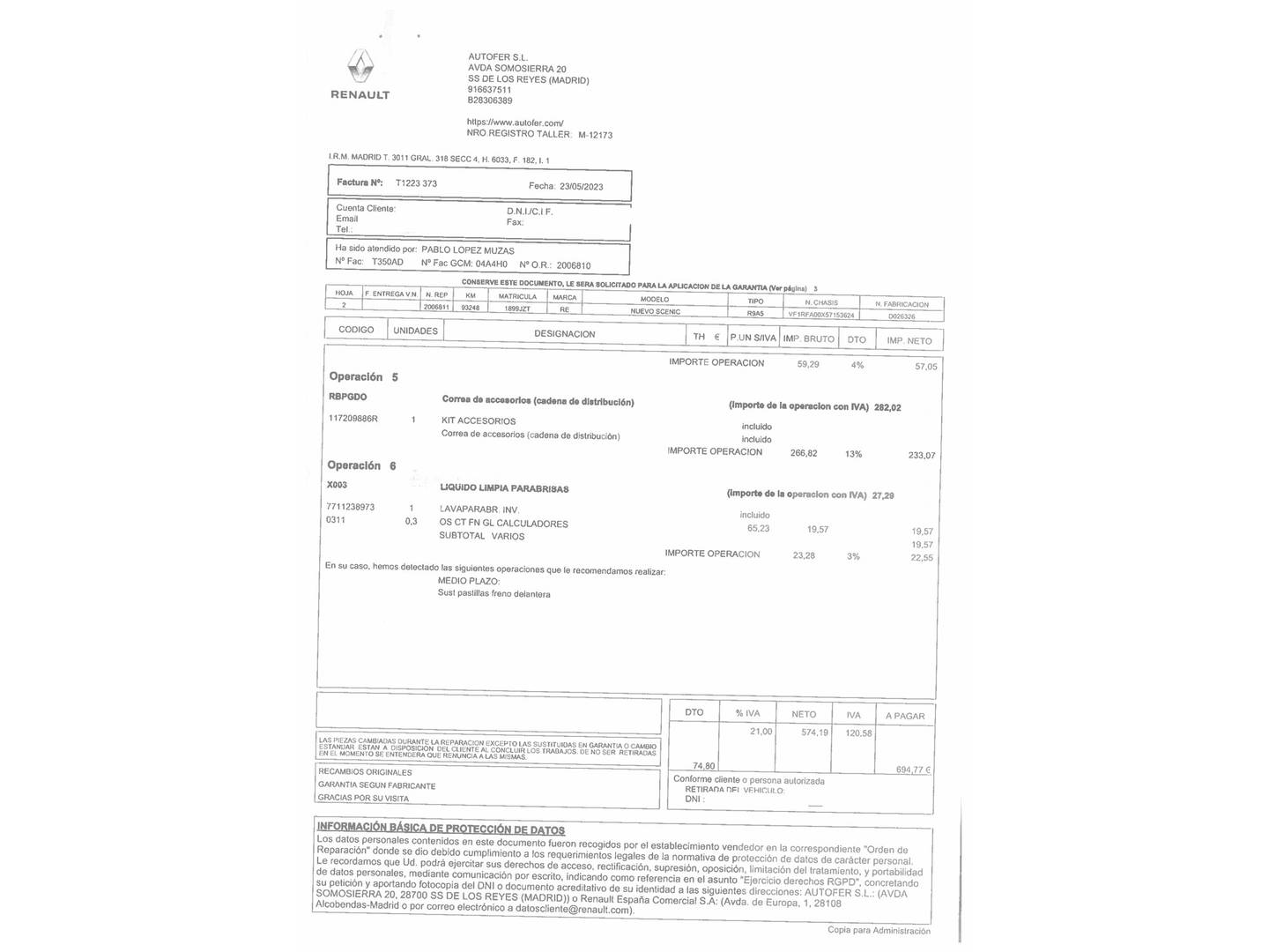 Foto del mantenimiento del Renault Grand Scénic Renault Grand Scenic dCi 160 Edition One EDC (160 CV) 7 Plazas