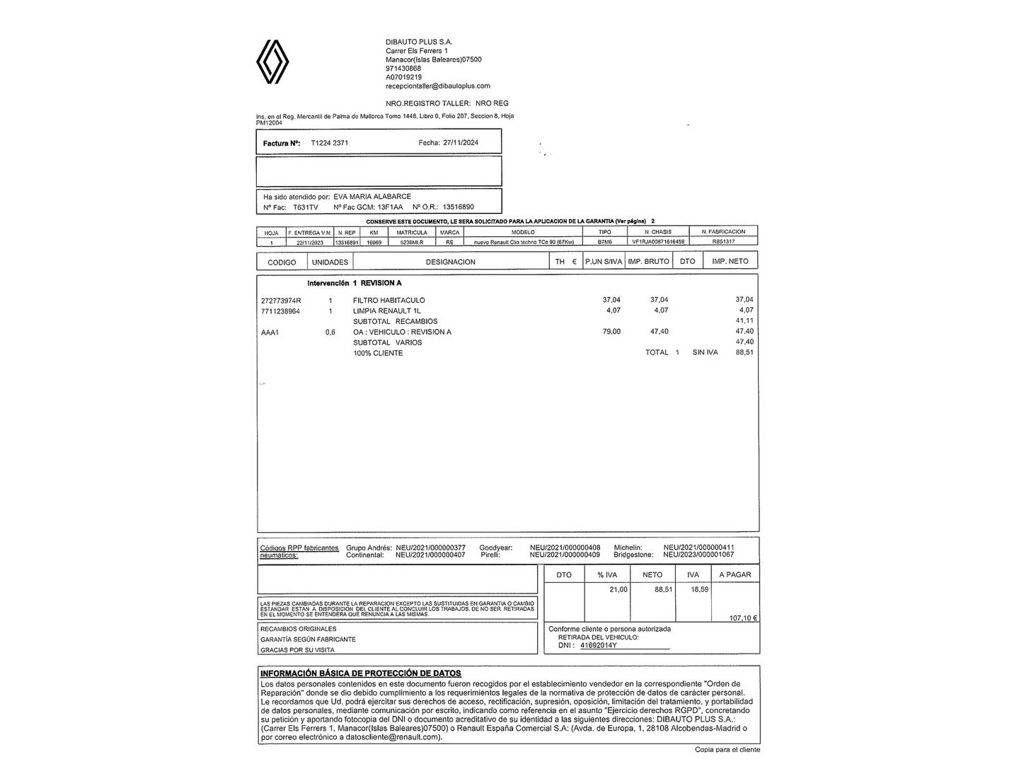 Foto del mantenimiento del Renault Clio Renault Clio Techno TCe (90 CV)
