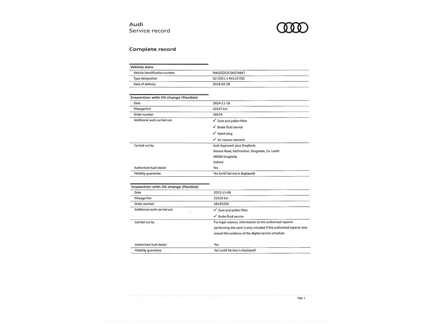 Foto del mantenimiento del Audi Q2 Audi Q2 sport edition 1.4 TFSI CoD (150 CV) S tronic