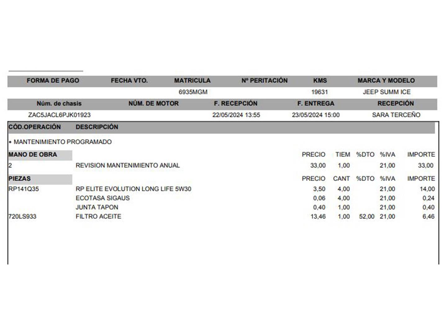 Foto del mantenimiento del Jeep Avenger Jeep Avenger 1.2 G Summit (100 CV)