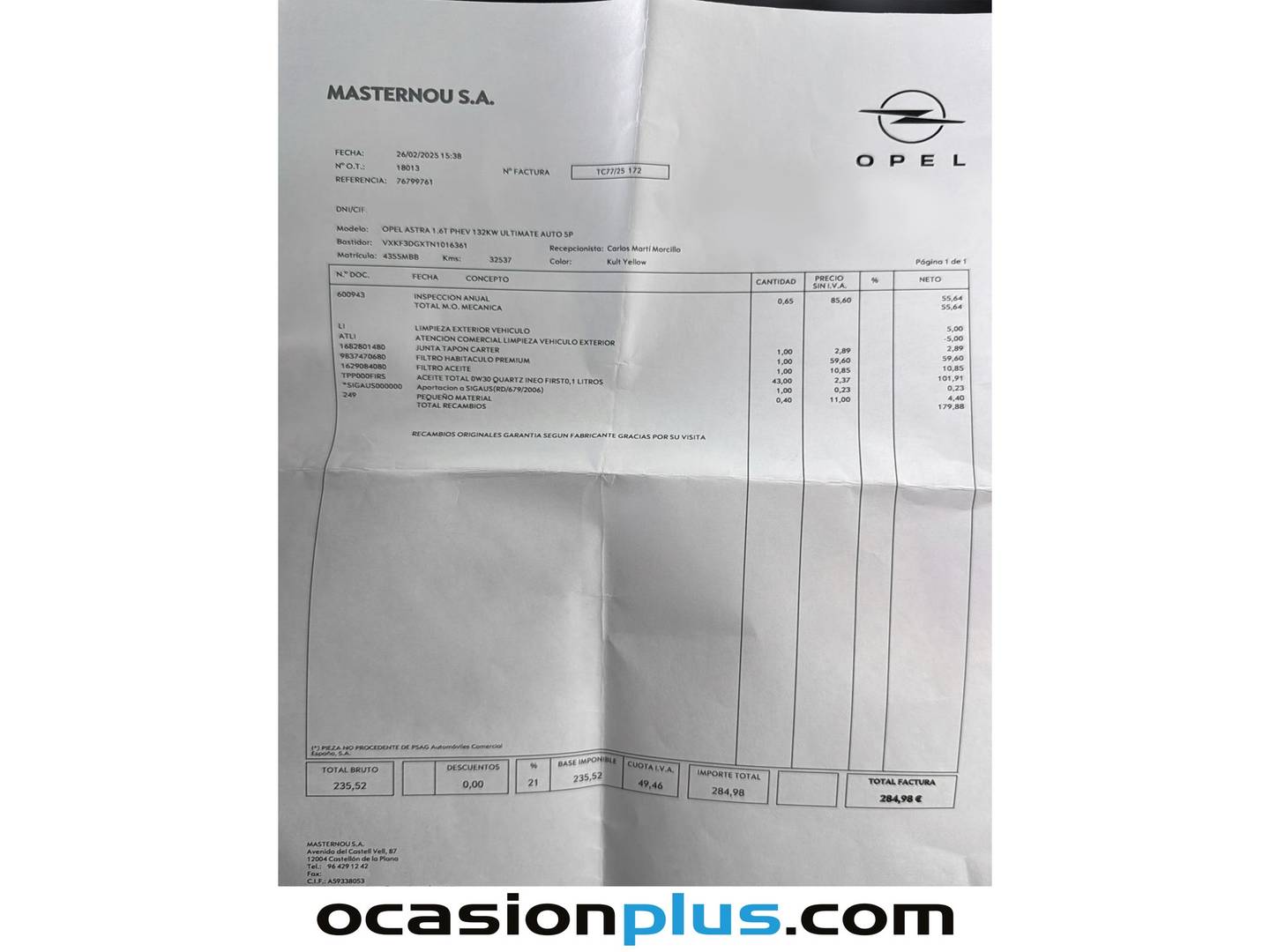 Foto del mantenimiento del Opel Astra PHEV Opel Astra 1.6T Hybrid S/S Ultimate Auto (181 CV)