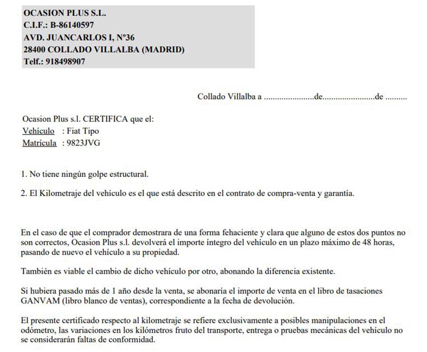 Foto del certificado del Fiat Tipo Fiat Tipo SW 1.6 Multijet Lounge II  (120 CV)