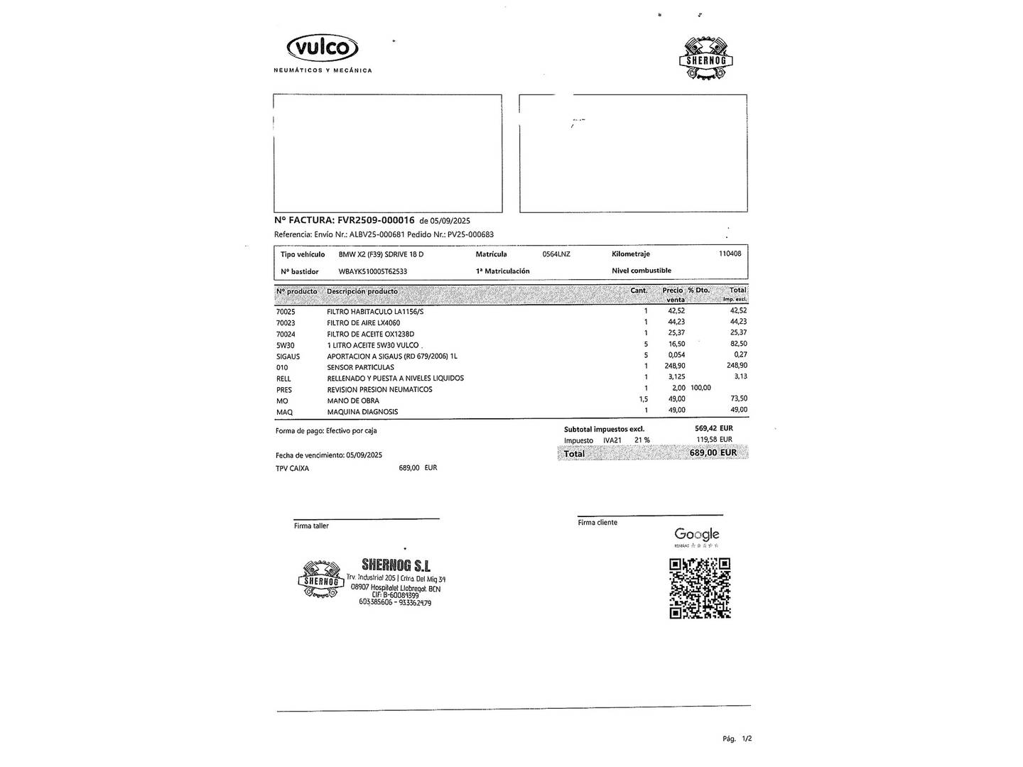 Foto del mantenimiento del BMW X2 BMW X2 sDrive18d (150 CV)