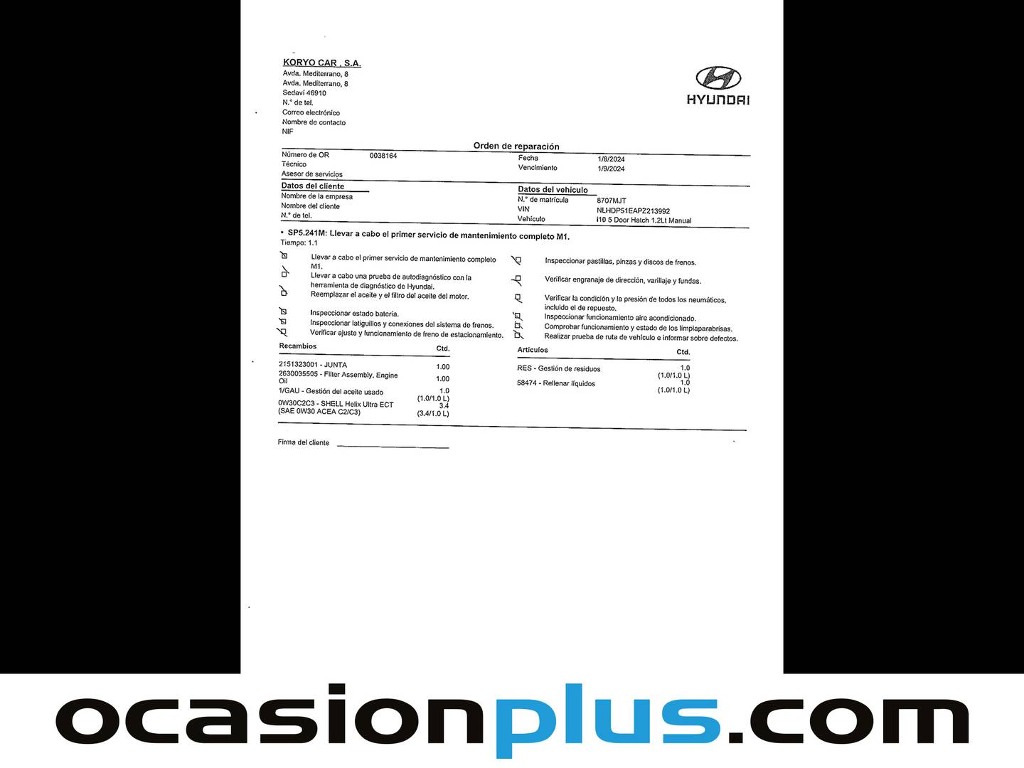 Foto del mantenimiento del Hyundai i10 Hyundai i10 1.2 N Line 30 Aniversario (84 CV)