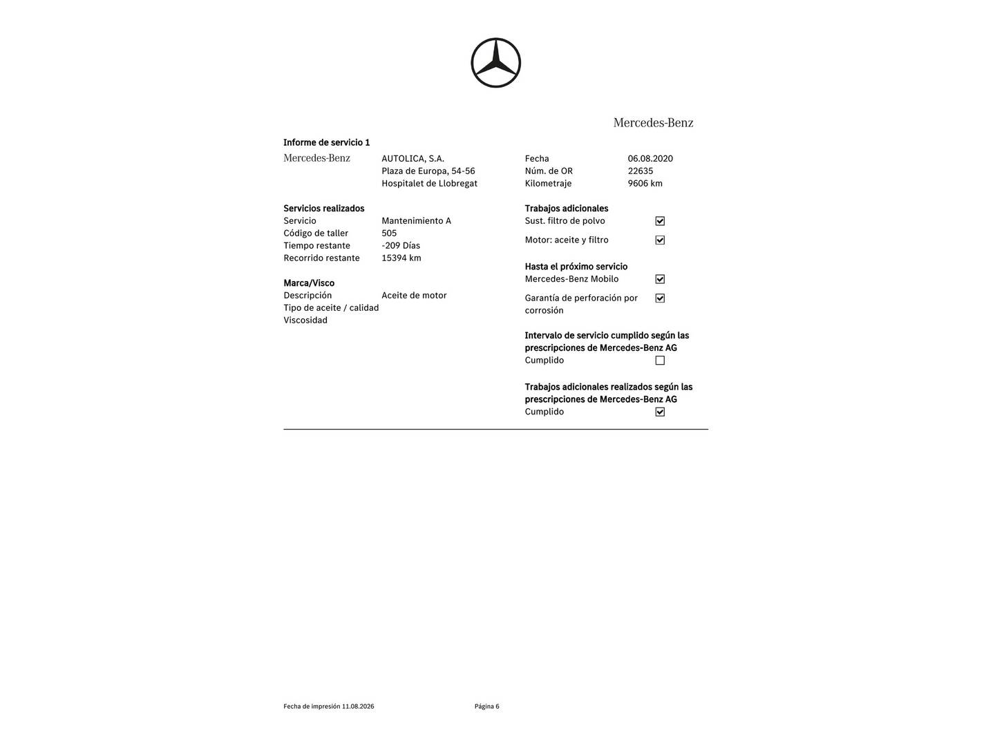 Foto del mantenimiento del Mercedes Clase C Mercedes Clase C C 200  (184 CV)