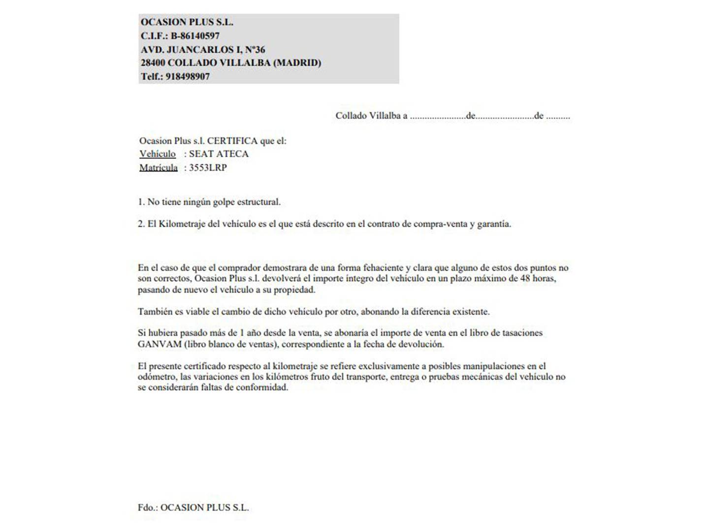 Foto del certificado del Seat Ateca Seat Ateca 2.0 TDI S&S Style Go (116 CV)