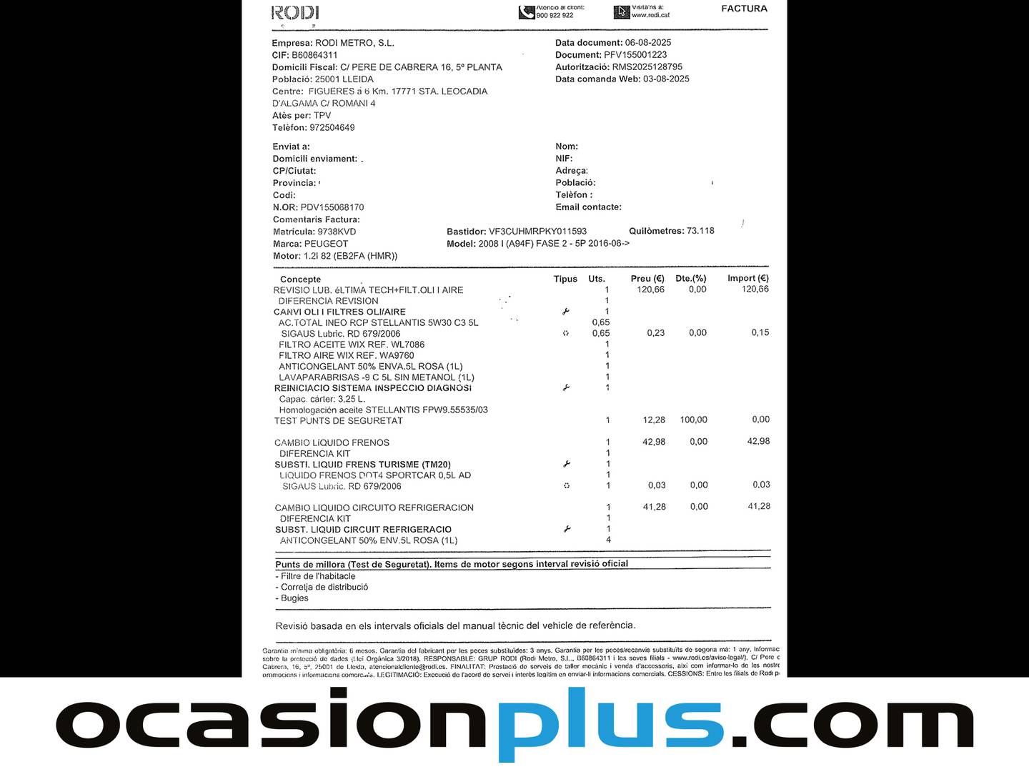 Foto del mantenimiento del Peugeot 2008 Peugeot 2008 PureTech 82 S&S Style (82 CV)