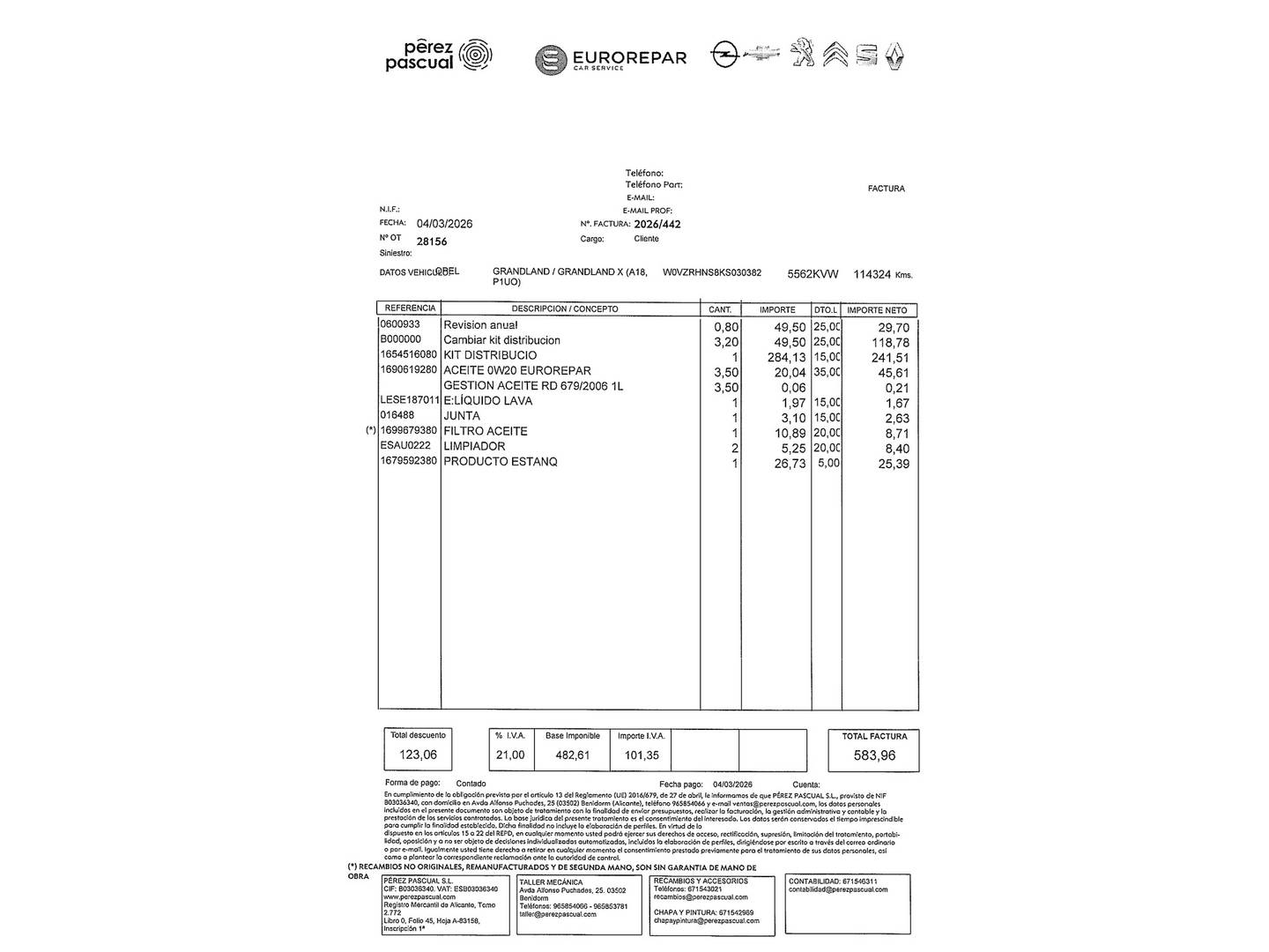 Foto del mantenimiento del Opel Grandland X Opel Grandland X 1.2 Turbo Selective (130 CV)