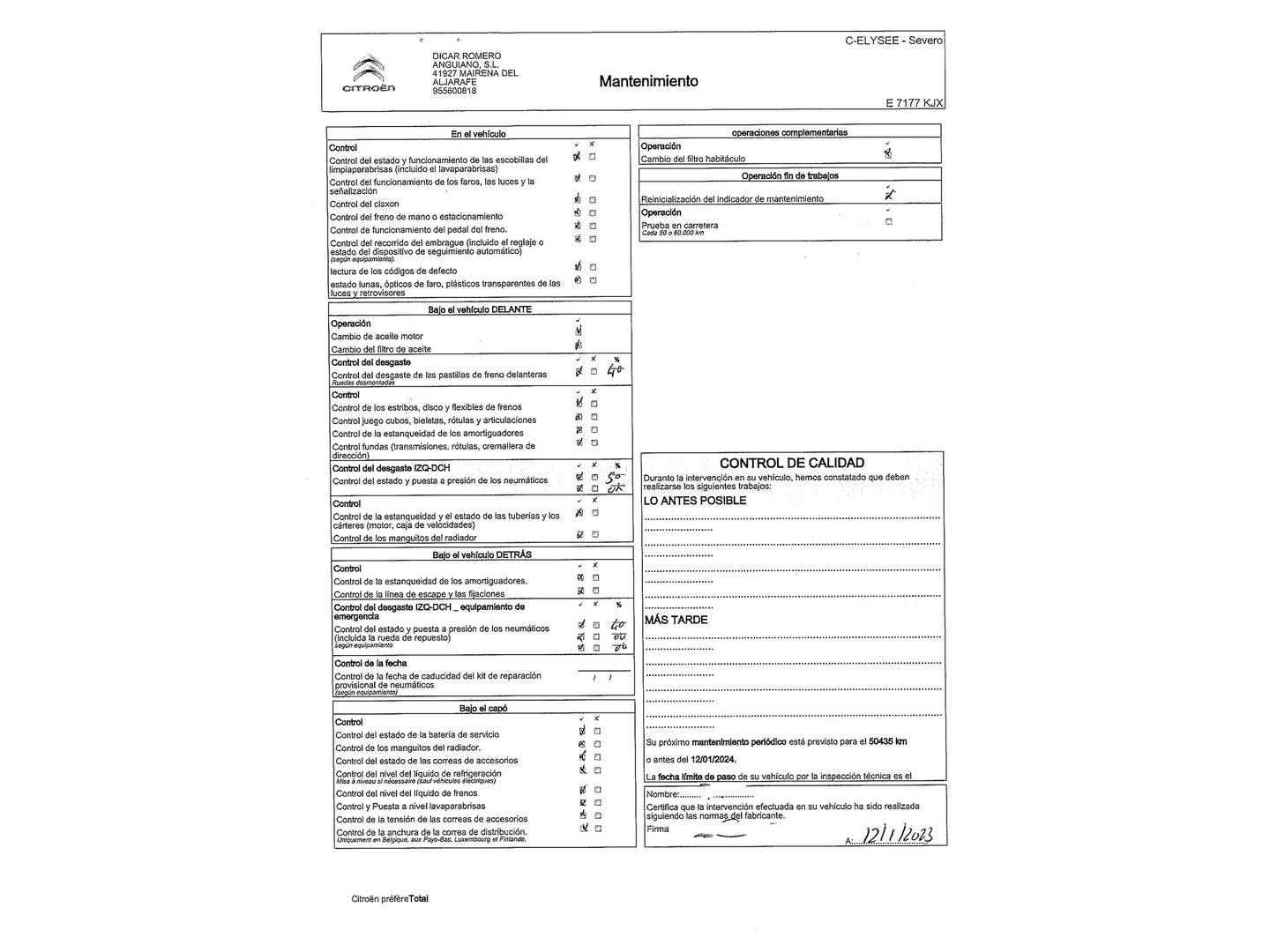 Foto del mantenimiento del Citroën C-Elysée Citroën C-Elysee PureTech 82 Shine (82 CV)