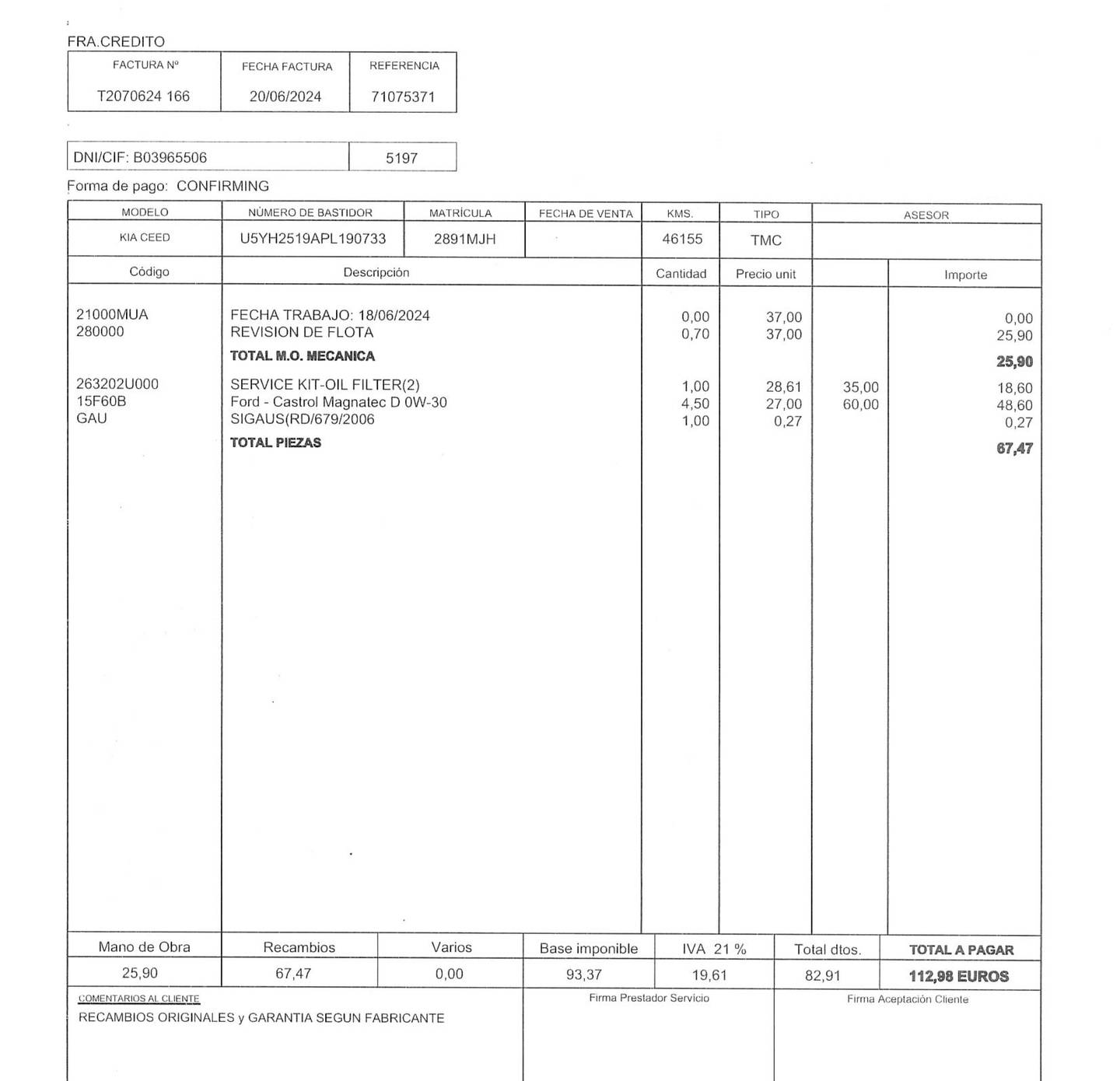 Foto del mantenimiento del KIA Ceed KIA Ceed 1.6 MHEV iMT Drive (136 CV)