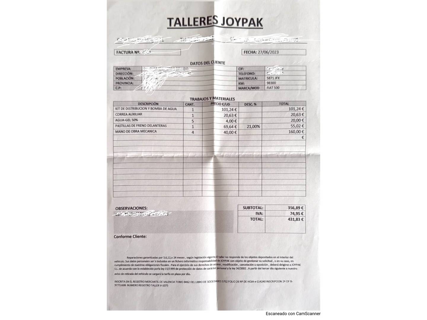 Foto del certificado del Fiat 500 Fiat 500 1.2 8v S (69 CV)