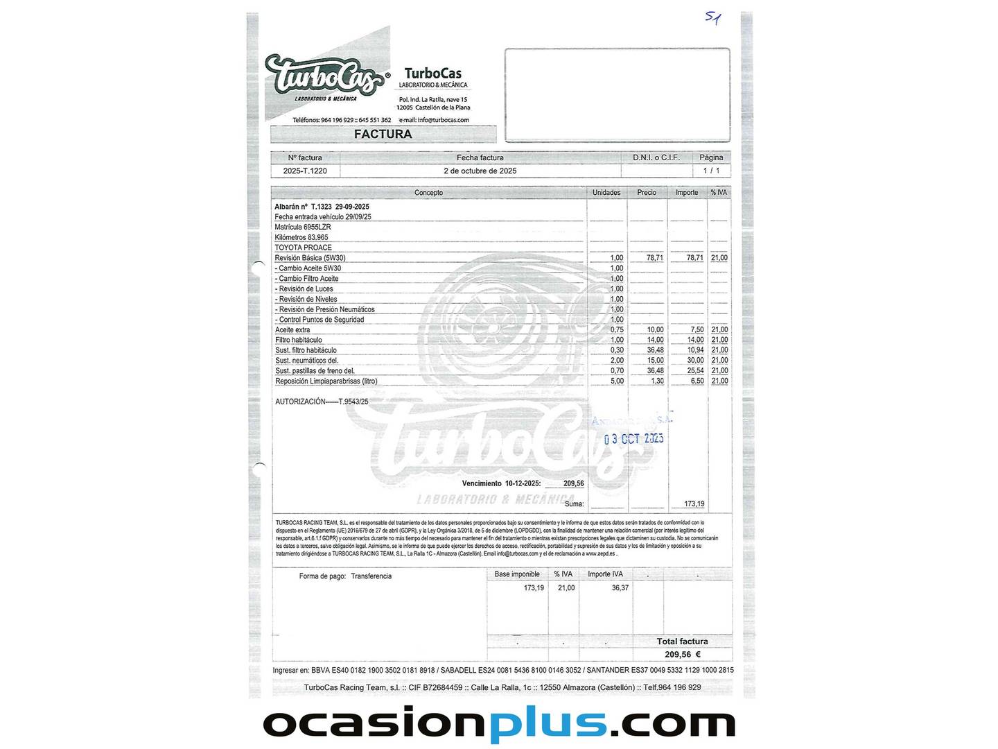 Foto del mantenimiento del Toyota Proace City Toyota Proace City 1.5 D GX Plus L1 (102 CV)