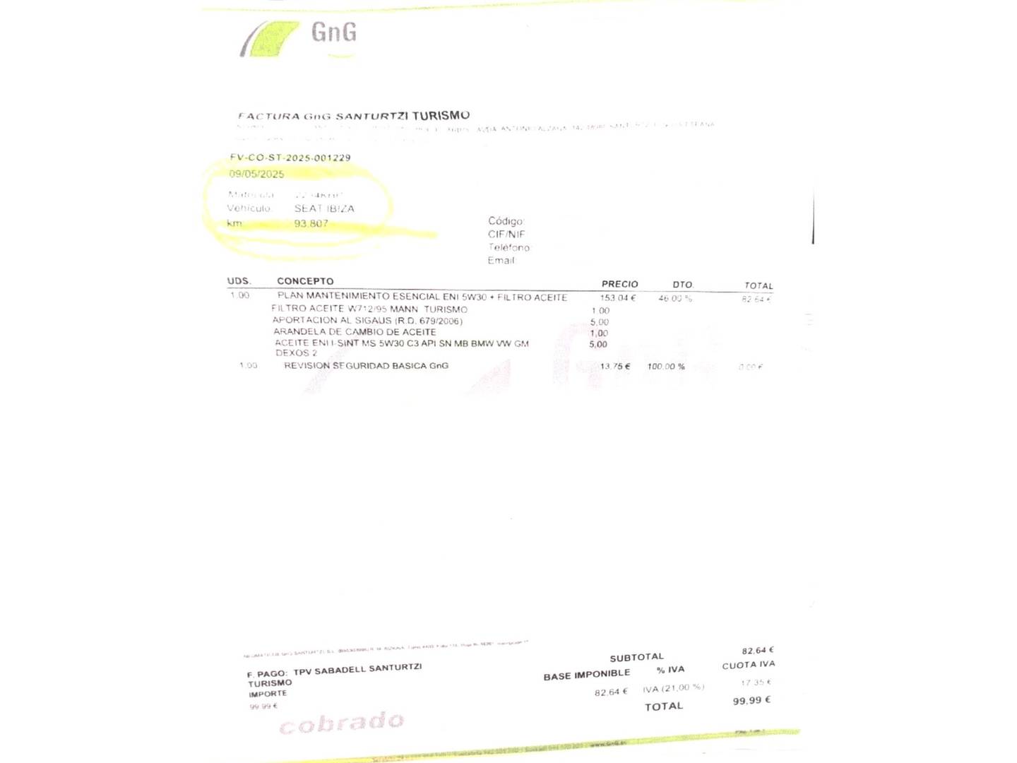 Foto del mantenimiento del Seat Ibiza Seat Ibiza 1.0 S&S Style (75 CV)