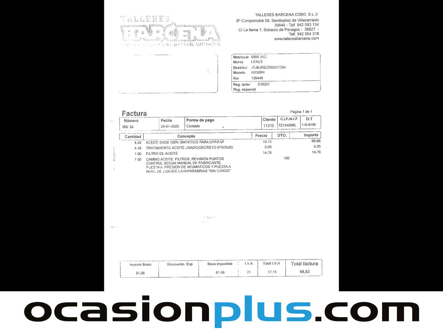 Foto del mantenimiento del Lexus NX Lexus NX 300h Executive Tecno 4WD (197 CV) GLP