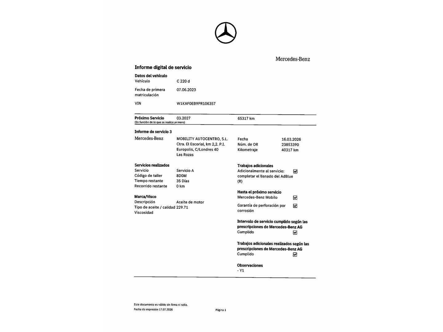 Foto del mantenimiento del Mercedes Clase C Mercedes Clase C 220 d (200 CV) Pack AMG