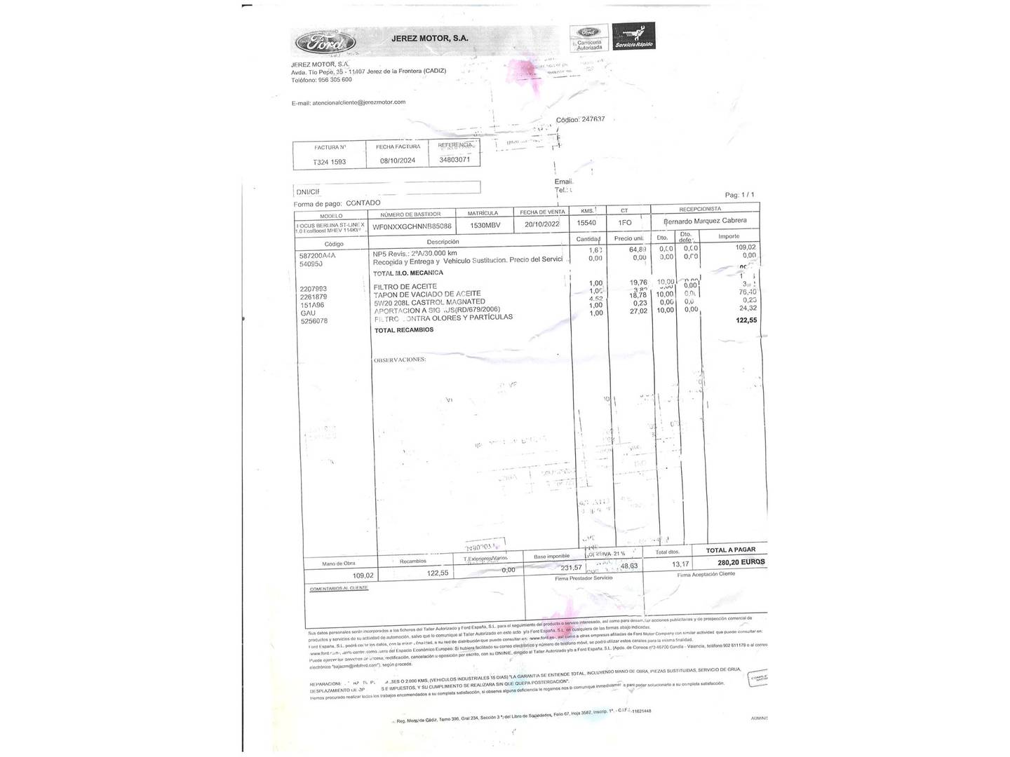 Foto del mantenimiento del Ford Focus Ford Focus 1.0 Ecoboost MHEV ST-Line X (155 CV)
