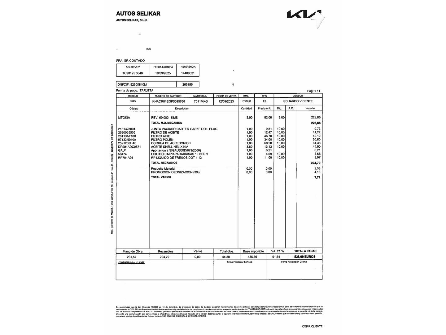 Foto del mantenimiento del KIA Niro KIA Niro 1.6 GDi HEV Drive (141 CV)