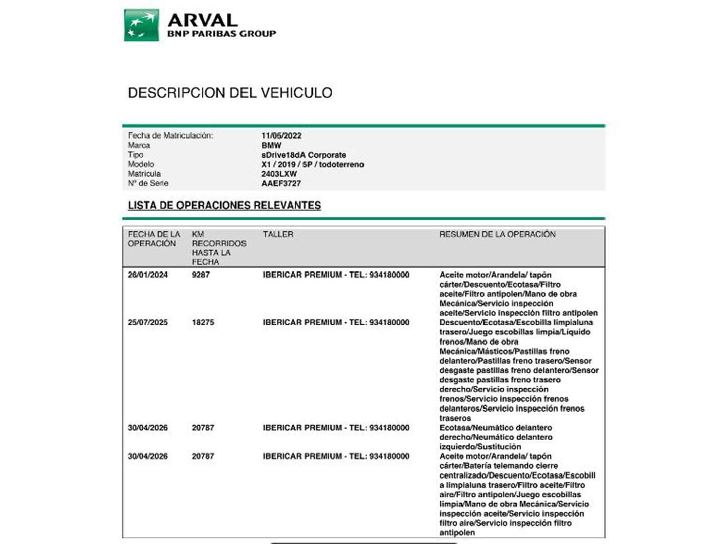 Foto del mantenimiento del BMW X1 BMW X1 sDrive18d  (150 CV)