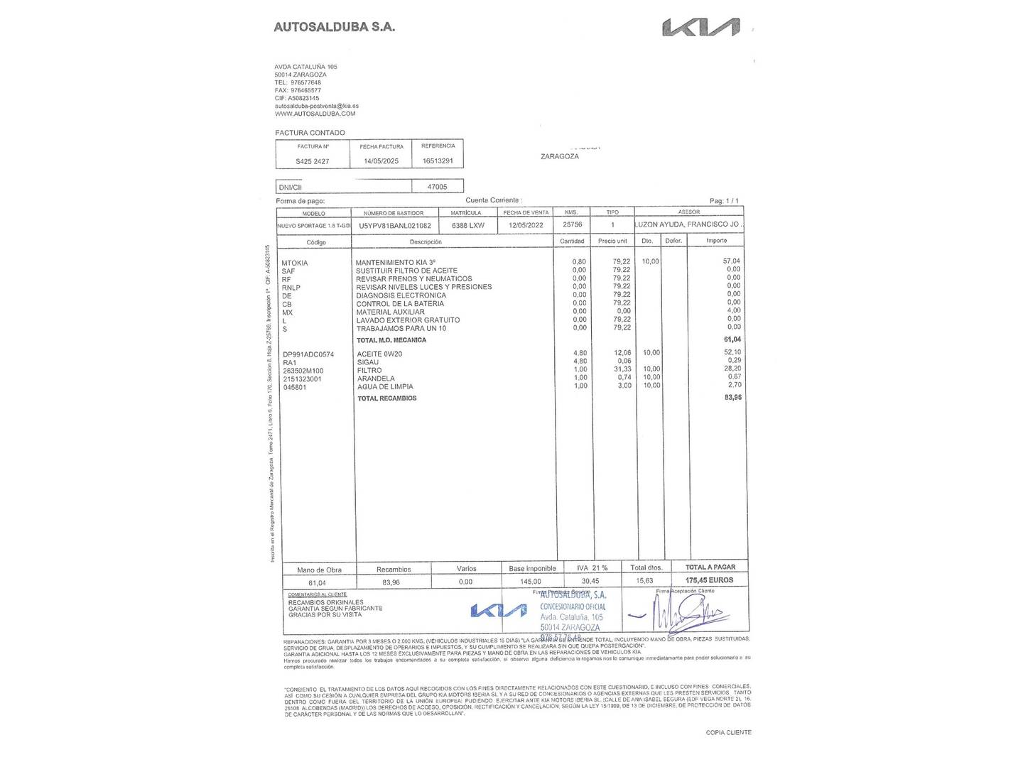 Foto del mantenimiento del KIA Sportage KIA Sportage 1.6 T-GDi MHEV Tech 4x2 (150 CV)